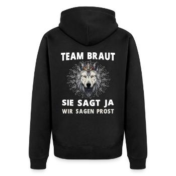 Hochzeit Junggesellenabschied Wolf Braut Bräutigam - Unisex Premium Bio Zip Hoodie - Schwarz - Hinten - Nico (187cm)