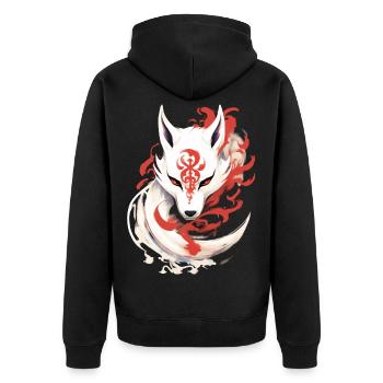 Japan Anime Kitsune Mask Kumiho Fox Samurai - Unisex Premium Organic Zip Hoodie - black - Back - Nico (187cm)