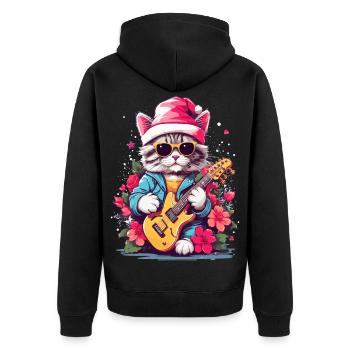 Cute cat with guitar - Unisex Premium Organic Zip Hoodie - black - Back - Nico (187cm)