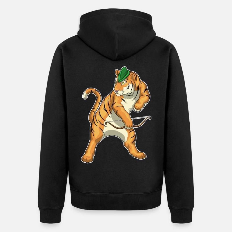 Tiger Bogenschütze Bogen - Unisex Premium Bio Zip Hoodie - Schwarz