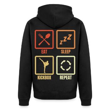 Eating Sleeping Kickboxing Repeat - Unisex Premium Organic Zip Hoodie - black - Back - Nico (187cm)