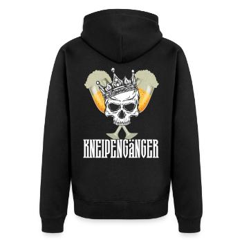 Kneipengänger Outfit für Bier-Liebhaber und Partys - Unisex Premium Bio Zip Hoodie - Schwarz - Hinten - Nico (187cm)