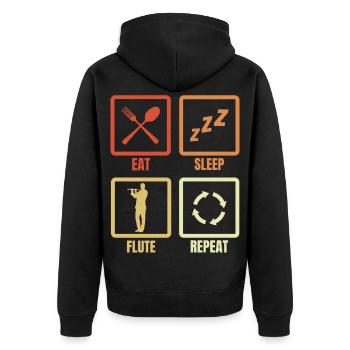 Eat Sleep Flute Repeat - Unisex Premium Bio Zip Hoodie - Schwarz - Hinten - Nico (187cm)