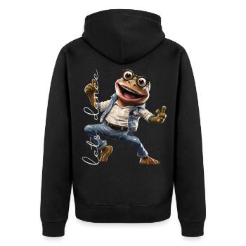 Tanzender Frosch / Freude / Lebensfreude / Disco - Unisex Premium Bio Zip Hoodie - Schwarz - Hinten - Nico (187cm)