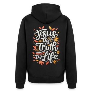Jesus The Truth Life - Unisex Premium Organic Zip Hoodie - black - Back - Nico (187cm)