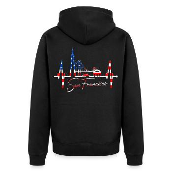 San Francisco Skyline Heartbeat California USA - Unisex Premium Organic Zip Hoodie - black - Back - Nico (187cm)