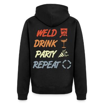 Weld Drink Party Repeat - Unisex Premium Organic Zip Hoodie - black - Back - Nico (187cm)