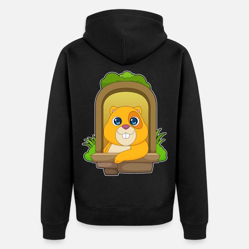 Hamster regarde par la fenêtre - Veste à capuche bio Premium Unisexe - noir