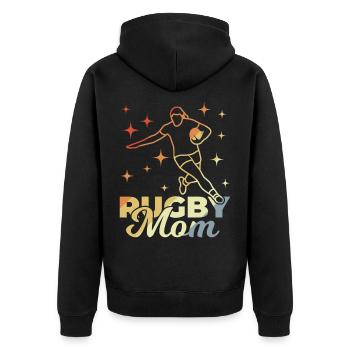 Rugby Mama - Unisex Premium Bio Zip Hoodie - Schwarz - Hinten - Nico (187cm)