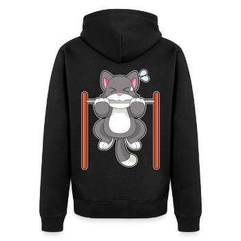 Cat Bodybuilder Pull-ups Bodybuilding - Unisex Premium Organic Zip Hoodie - black - Back - Nico (187cm)