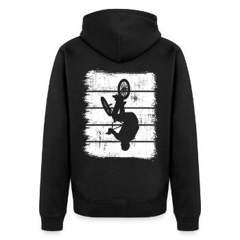 BMX Skizze - Unisex Premium Bio Zip Hoodie - Schwarz - Hinten - Nico (187cm)