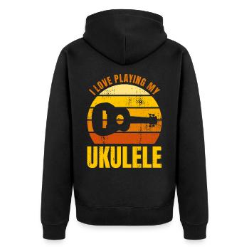 Motivierender Ukulele Spruch - Unisex Premium Bio Zip Hoodie - Schwarz - Hinten - Nico (187cm)