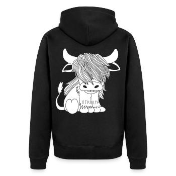 Weiße langhaarige Kuh - Unisex Premium Bio Zip Hoodie - Schwarz - Hinten - Nico (187cm)