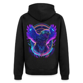 Flying Eagle Synthwave - Unisex Premium Organic Zip Hoodie - black - Back - Nico (187cm)