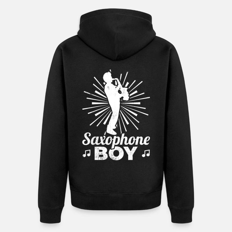 Saxophon Junge - Unisex Premium Bio Zip Hoodie - Schwarz