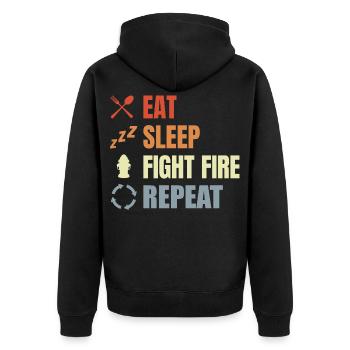 Eat Sleep Fight Fire Repeat - Unisex Premium Bio Zip Hoodie - Schwarz - Hinten - Nico (187cm)