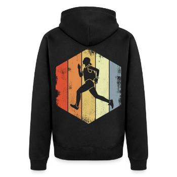 Vintage Läuferin - Unisex Premium Bio Zip Hoodie - Schwarz - Hinten - Nico (187cm)