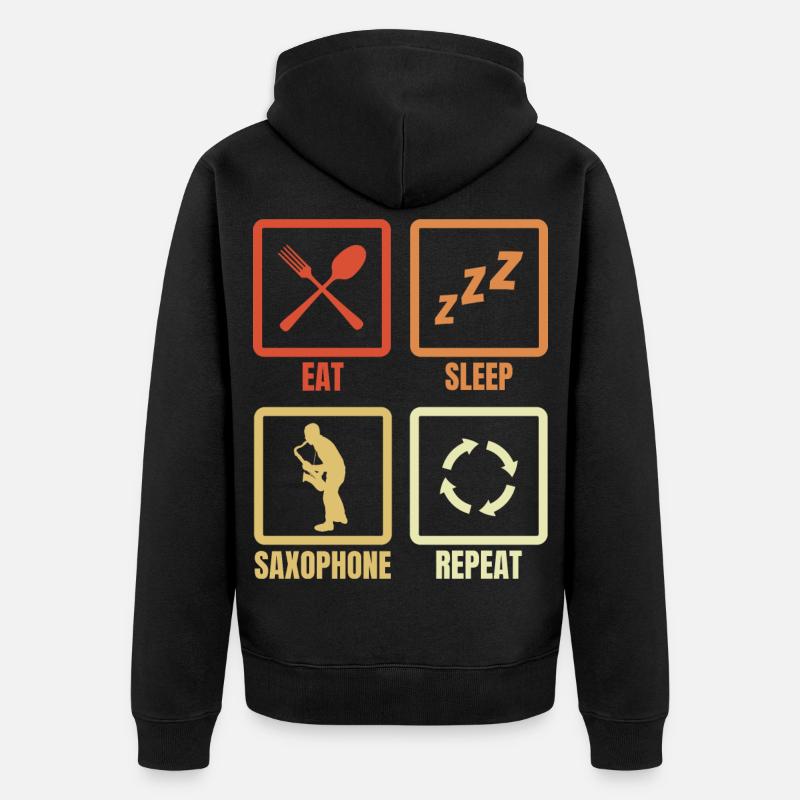 Eat Sleep Saxophone Répéter - Veste à capuche bio Premium Unisexe - noir
