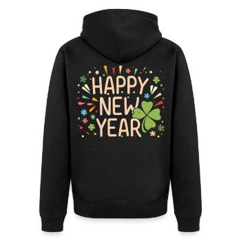 Neujahrsfreude mit Shamrock - Unisex Premium Bio Zip Hoodie - Schwarz - Hinten - Nico (187cm)