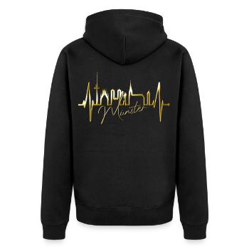 Münster Skyline Herzschlag Herz Liebe Love Münster - Unisex Premium Bio Zip Hoodie - Schwarz - Hinten - Nico (187cm)
