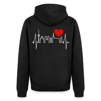 Münster Skyline Heartbeat Heart Love Love Münster - Unisex Premium Organic Zip Hoodie - black - Back - Nico (187cm)