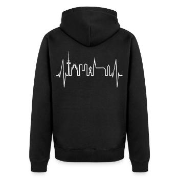 Münster Skyline Heartbeat Heart Love Love Münster - Unisex Premium Organic Zip Hoodie - black - Back - Nico (187cm)