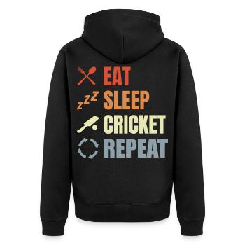 Eat Sleep Cricket Repeat - Unisex Premium Organic Zip Hoodie - black - Back - Nico (187cm)