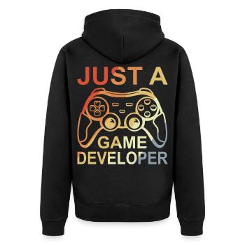 Game Developer - Unisex Premium Organic Zip Hoodie - black - Back - Nico (187cm)