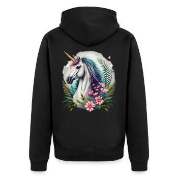 Belle licorne avec des fleurs - Veste à capuche bio Premium Unisexe - noir - Dos - Nico (187cm)