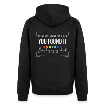 Auf ein Zeichen warten alles wird gut inspirierend - Unisex Premium Bio Zip Hoodie - Schwarz - Hinten - Nico (187cm)