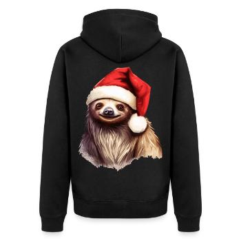 Faultier Mit Weihnachtsmütze Weihnachten Outfit - Unisex Premium Bio Zip Hoodie - Schwarz - Hinten - Nico (187cm)