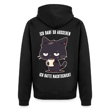 Ich Darf So Aussehen Katze Kaffee Nachtschicht - Unisex Premium Bio Zip Hoodie - Schwarz - Hinten - Nico (187cm)