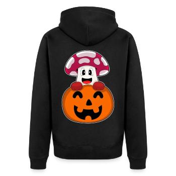 Pilz Halloween Kürbis - Unisex Premium Bio Zip Hoodie - Schwarz - Hinten - Nico (187cm)