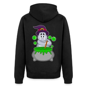 Nilpferd Hexe Zaubertrank - Unisex Premium Bio Zip Hoodie - Schwarz - Hinten - Nico (187cm)