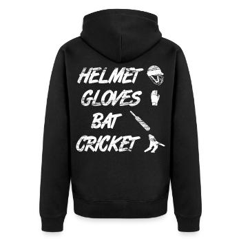 Helmet Gloves Bat Cricket - Unisex Premium Bio Zip Hoodie - Schwarz - Hinten - Nico (187cm)