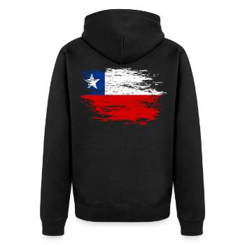 Chile Flagge used - Unisex Premium Bio Zip Hoodie - Schwarz - Hinten - Nico (187cm)