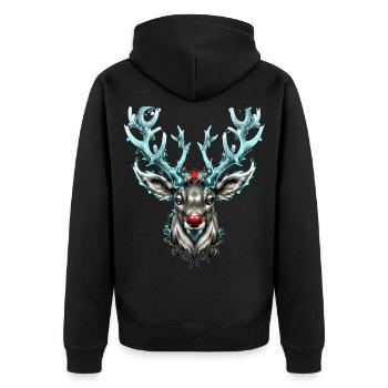 Rote Nase Rentier Hirschgeweih - Unisex Premium Bio Zip Hoodie - Schwarz - Hinten - Nico (187cm)