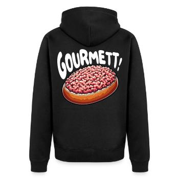 Gourmett - Lustiges Design mit Mett-Brötchen - Unisex Premium Bio Zip Hoodie - Schwarz - Hinten - Nico (187cm)