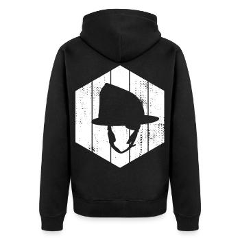 Feuerwehrhelm Skizze - Unisex Premium Bio Zip Hoodie - Schwarz - Hinten - Nico (187cm)