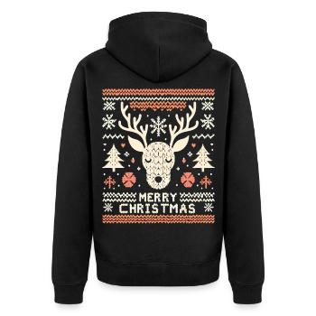 Reindeer Ugly Christmas Sweater - Unisex Premium Organic Zip Hoodie - black - Back - Nico (187cm)