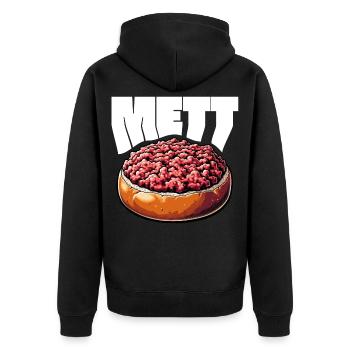 GourMETT - Design für Mettbrötchen Liebhaber - Unisex Premium Bio Zip Hoodie - Schwarz - Hinten - Nico (187cm)