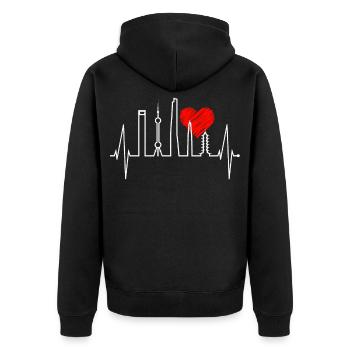 Shanghai Skyline Heartbeat China I Love Shanghai - Unisex Premium Organic Zip Hoodie - black - Back - Nico (187cm)