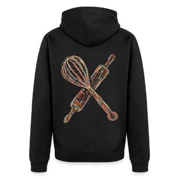 Dessin du rouleau à pâtisserie et du batteur à main - Veste à capuche bio Premium Unisexe - noir - Dos - Nico (187cm)