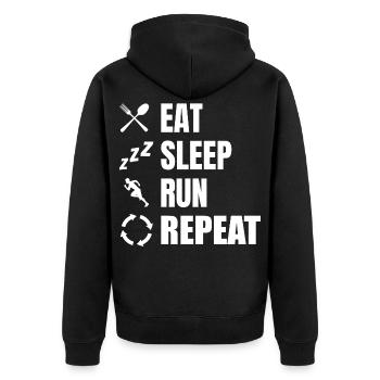 Eat Sleep Run Repeat - Unisex Premium Bio Zip Hoodie - Schwarz - Hinten - Nico (187cm)