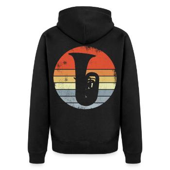 Vintage Tuba Skizze - Unisex Premium Bio Zip Hoodie - Schwarz - Hinten - Nico (187cm)