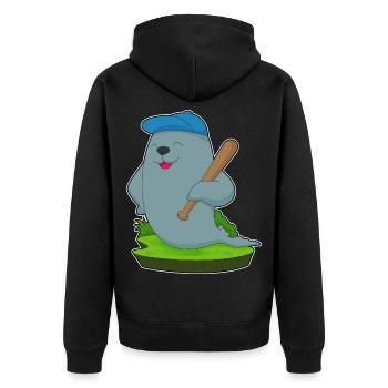 Seehund Baseball Baseballschläger - Unisex Premium Bio Zip Hoodie - Schwarz - Hinten - Nico (187cm)