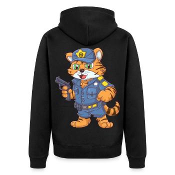 Tiger Polizist - Unisex Premium Bio Zip Hoodie - Schwarz - Hinten - Nico (187cm)