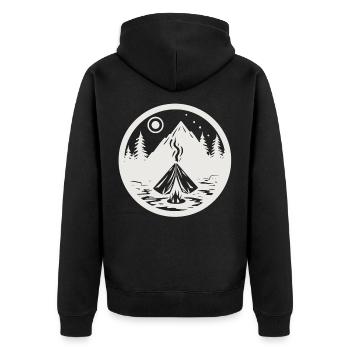 Camping, paysage avec des montagnes, des arbres comme autocollants - Veste à capuche bio Premium Unisexe - noir - Dos - Nico (187cm)