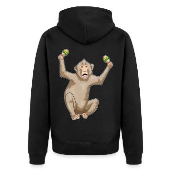 Monkey Musician Rattle Music - Unisex Premium Organic Zip Hoodie - black - Back - Nico (187cm)