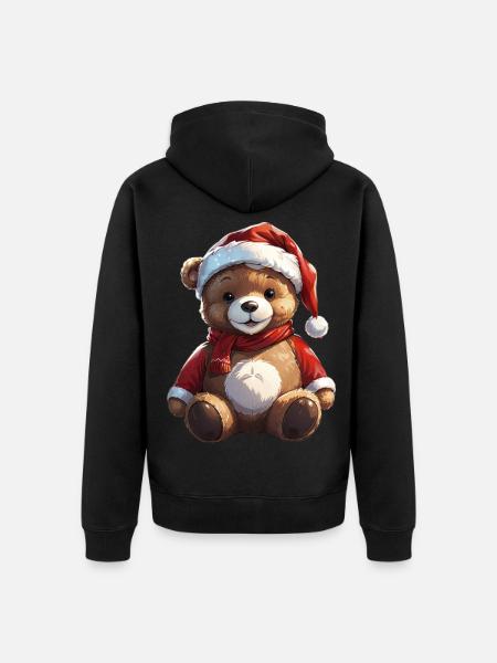 Weihnachten süsser Teddybär Weihnachtsmütze - Unisex Premium Bio Zip Hoodie - Schwarz